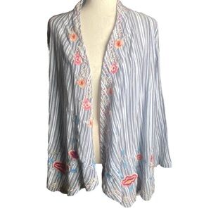 Karyn Seo handmade embroidered bohemian gray striped kimono open cardigan